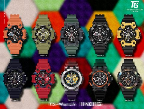 【T5】-H4011G-美國潮牌時尚流行表-G-SHOCK風格造型大表徑真三眼石英-矽硅膠表帶手錶