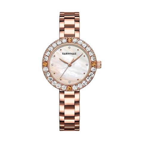 Mark Fairwhale 馬克菲爾 精緻奢華鑲崁鑽圈設計玫瑰金女用錶-3520