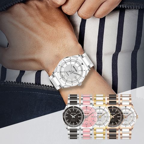RHYTHM 麗聲 極簡閃亮簡單設計日期顯示不鏽鋼手錶-F1207