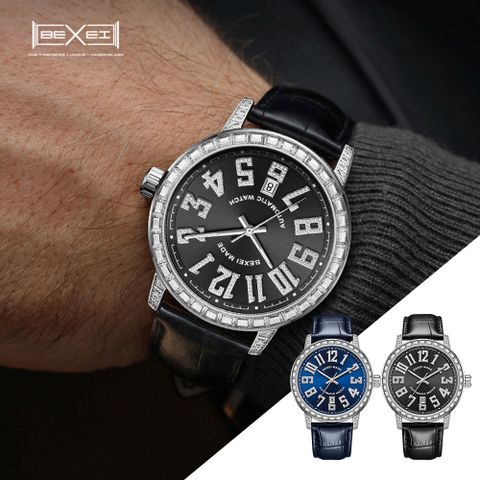 【BEXEI 貝克斯】【愛時】 鑲鑽星輝系列 男士鑲鑽全自動機械錶9170