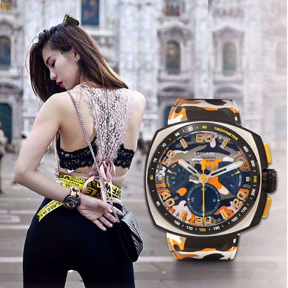  【NSQUARE】【愛時】NICK CHRONO CAMO迷彩系列 迷彩活力 潮水藍 橡膠運動風腕錶 計時三眼 G0369-N20.4