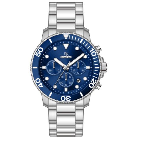 【Richard Rich】愛時 RR 陶瓷三眼系列 海洋之星藍面三針三眼陶瓷圈潛水計時不鏽鋼腕錶