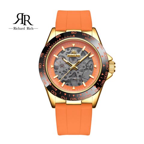 【Richard Rich】愛時 RR 海軍上將系列 耀眼橘縷空錶盤自動機械氟矽膠腕錶