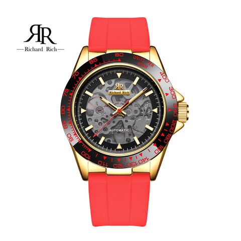【Richard Rich】愛時 RR 海軍上將系列 火焰紅縷空錶盤自動機械氟矽膠腕錶