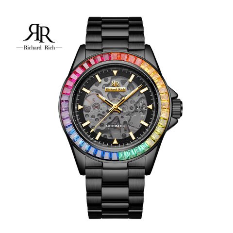 【Richard Rich】愛時 RR 海軍上將系列 暗夜黑彩鑽圈縷空錶盤自動機械不鏽鋼腕錶