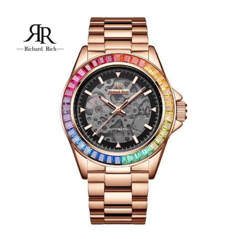 【Richard Rich】愛時 RR 海軍上將系列-奢華金彩鑽圈縷空錶盤自動機械不鏽鋼腕錶