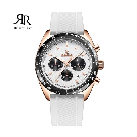 【Richard Rich】【WangT】 RR 星際霸主系列 玫金殼白面計時三眼矽膠熊貓錶