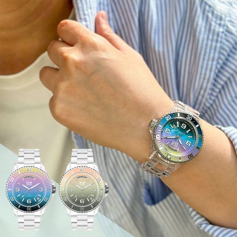 【ICE WATCH】Clear Sunset清晰日落系列 炫彩奪目漸層三針腕錶 透明錶帶 適合小手腕