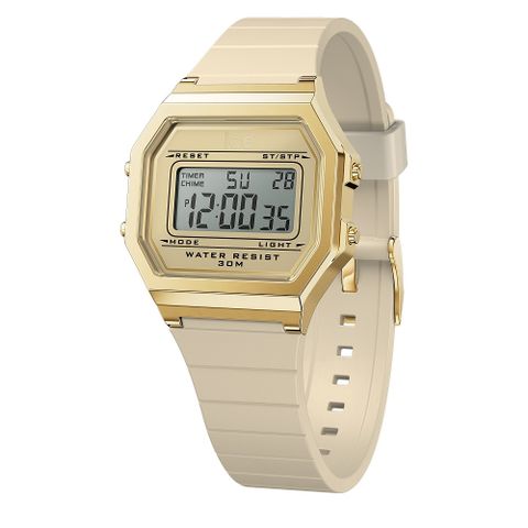 ICE-WATCH 【Ice Watch】ICE DIGIT RETRO系列 復古金框矽膠電子錶 32mm-米杏色