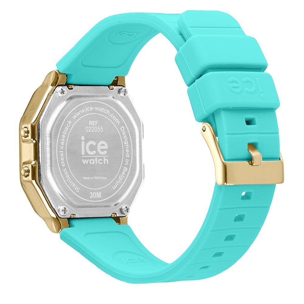 ICE-WATCH 【Ice Watch】ICE DIGIT RETRO系列 復古金框矽膠電子錶 32mm-藍綠色