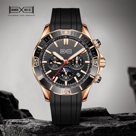 BEXEI 貝克斯 9213 黑金庫克系列 熊貓款 鏤空 日期顯示 動力儲存 全自動機械錶 手錶