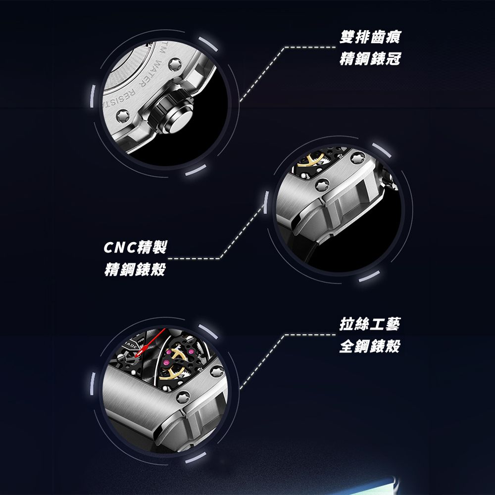  MICHADE 米查德 MC 61-02 幻影系列 鏤空錶盤 酒桶夜光款 機械錶