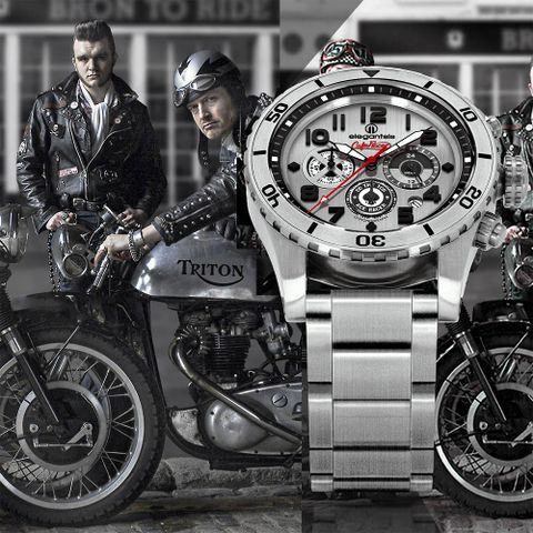 elegantsis 愛樂時 Cafe Racer 新咖啡騎士三眼計時手錶-銀 ELJR23QS-TONUP-VS03MA