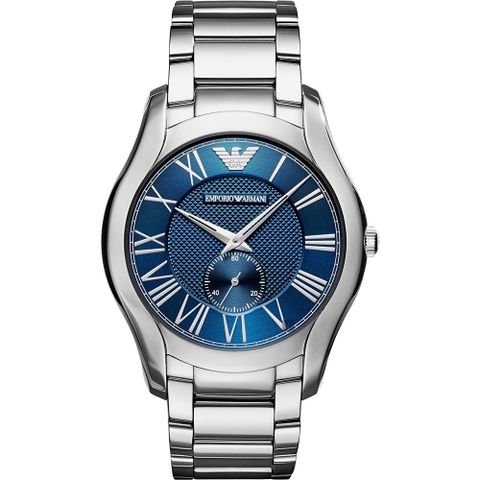 女神節▼原廠公司貨Emporio Armani 亞曼尼羅馬小秒針手錶-藍x銀/43mm AR11085