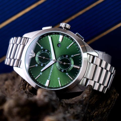 - 24h購物 ARMANI】亞曼尼公司貨榮耀尊爵不鏽鋼腕錶/銀x綠面(AR11480) PChome