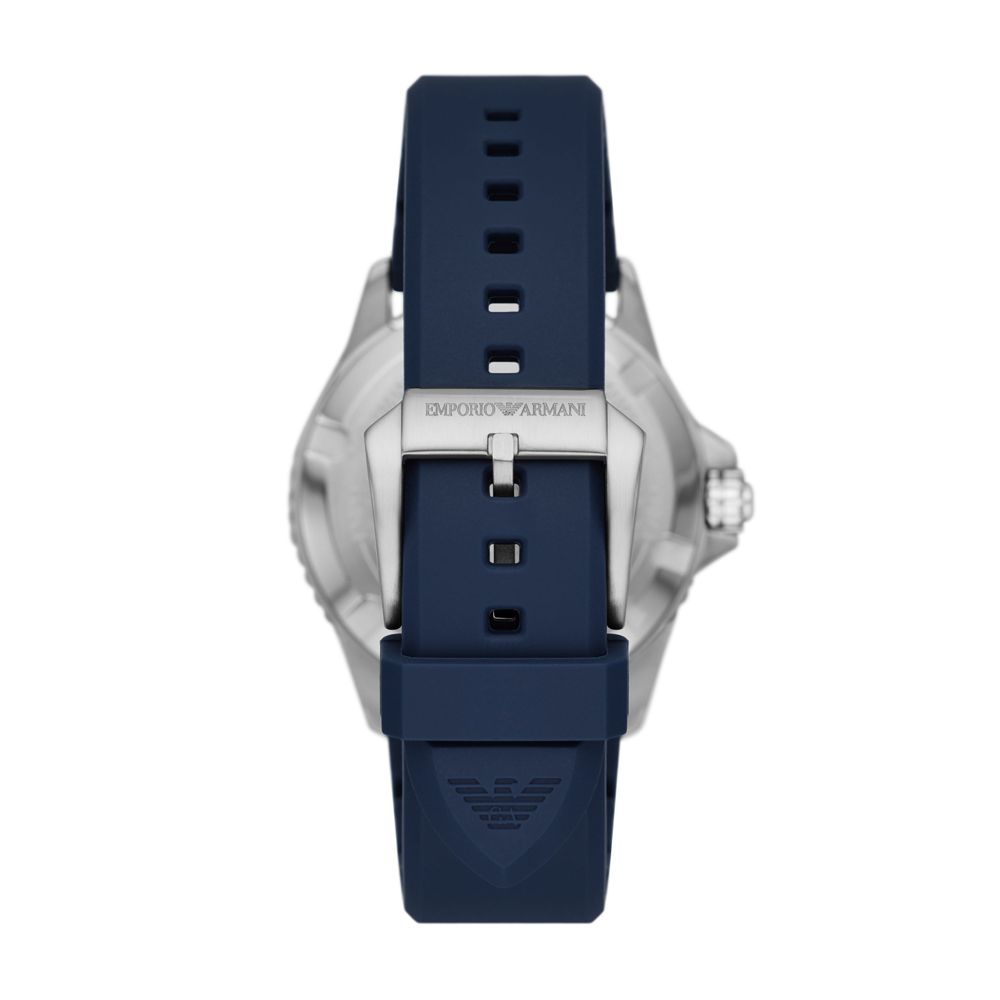 ARMANI 亞曼尼 EMPORIO  機密特務GMT時尚腕錶-銀X藍