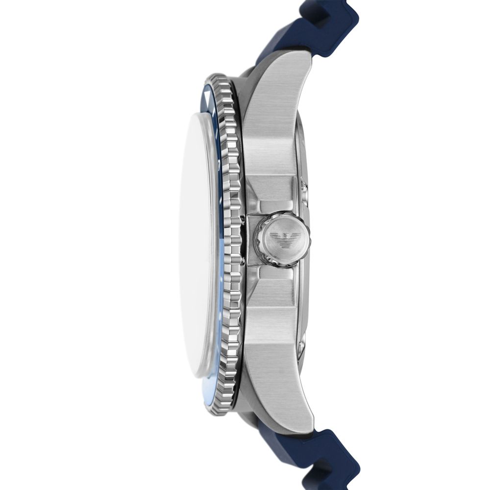 ARMANI 亞曼尼 EMPORIO  機密特務GMT時尚腕錶-銀X藍