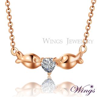 Wings 芸詩 愛戀親吻魚 精鍍玫瑰金方晶鋯石項鍊 NW199