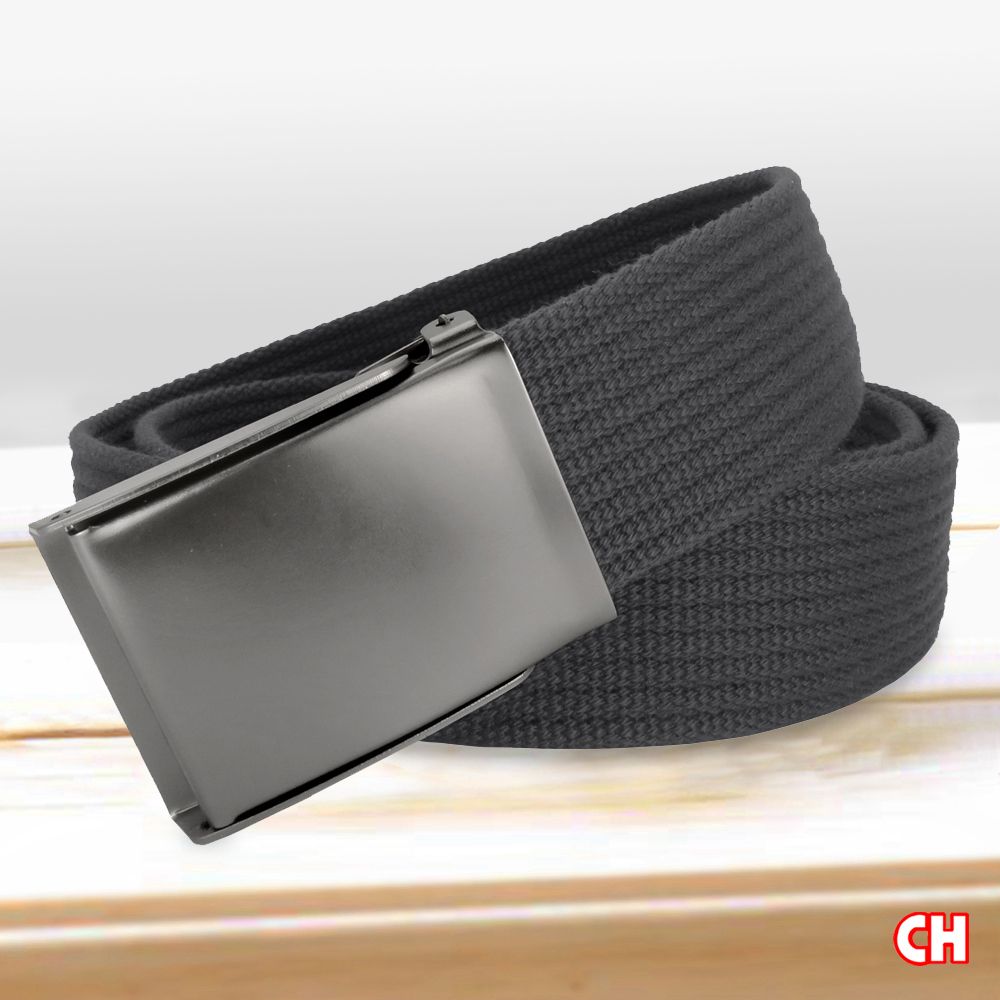 CH-BELT 銓丞皮帶 深灰色織帶方頭造型 男女休閒腰帶(深灰)