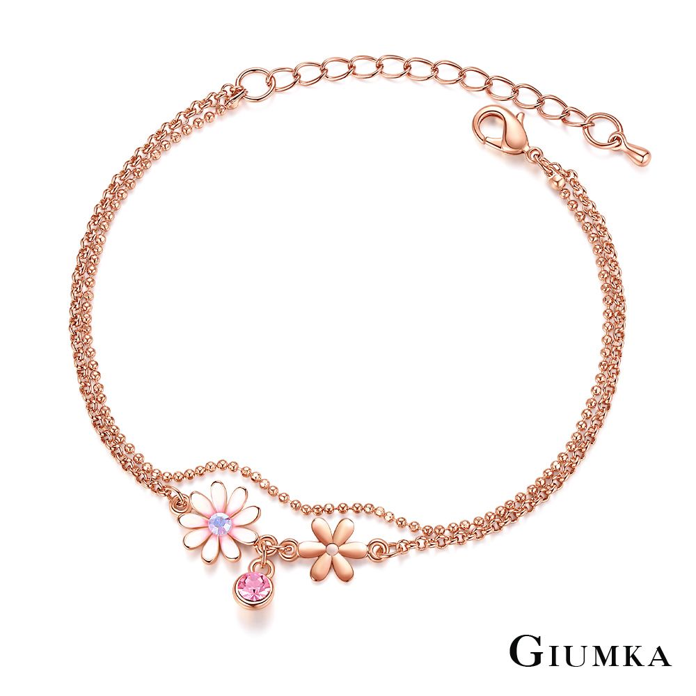 GIUMKA 雙鍊腳鍊小雛菊花朵 精鍍玫瑰金 甜美淑女款腳鏈 玫金色款 單個價格 ML20003-4