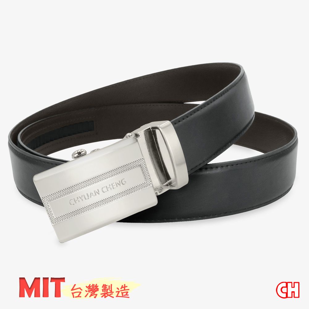 CH-BELT 銓丞皮帶 男自動皮帶 簡約型男 免打孔 男皮帶腰帶(黑)