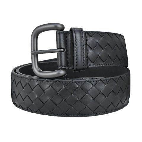 BOTTEGA VENETA經典編織小羊皮腰帶/皮帶(黑色)