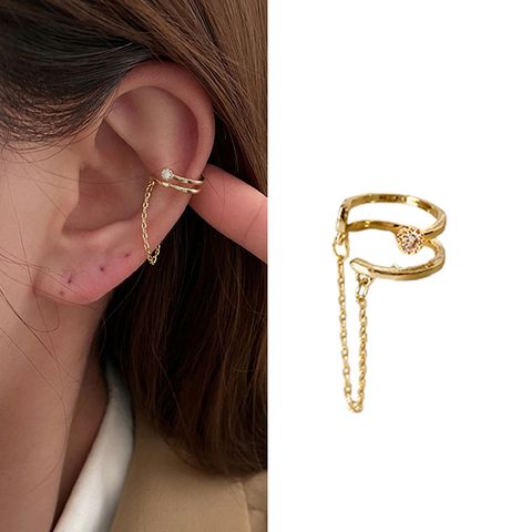 Charme 韓國新品 雙C單顆水晶鑽鍊條耳骨夾