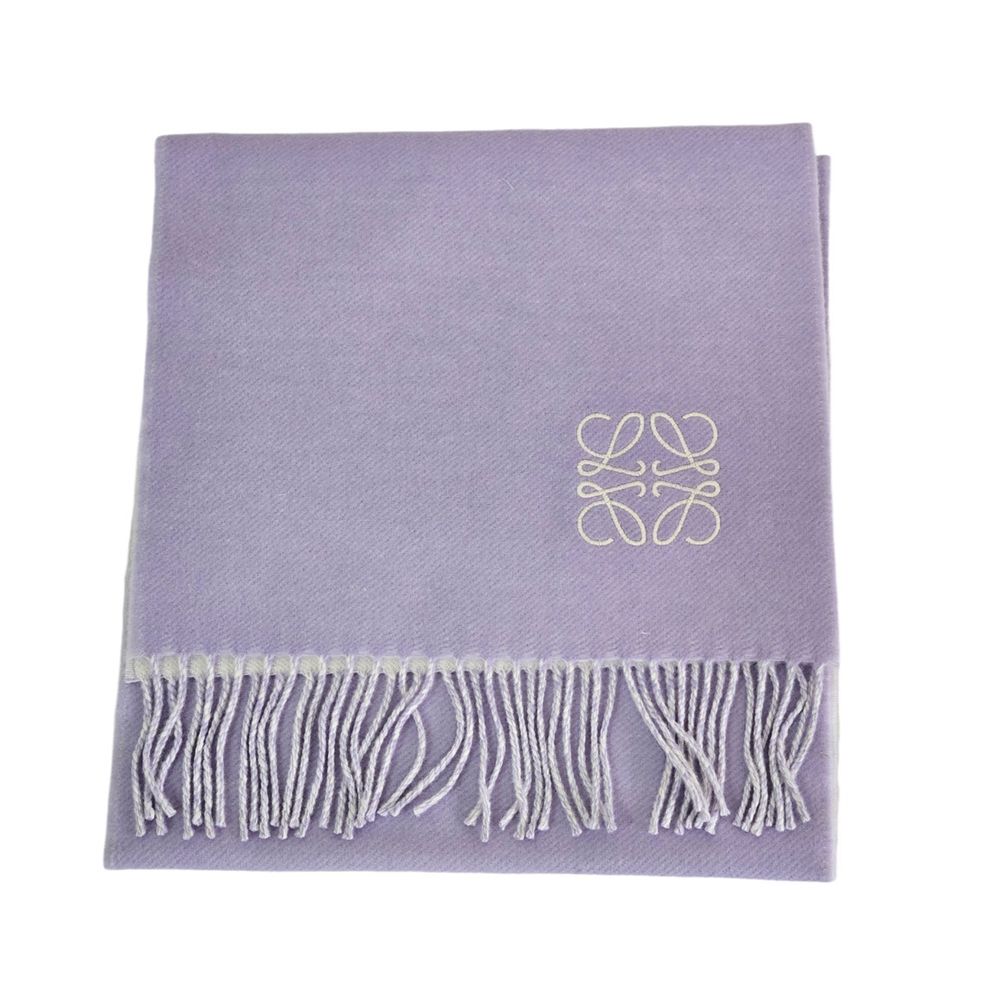LOEWE 羅威 新色新款刺繡 LOGO流蘇圍巾(紫羅蘭)