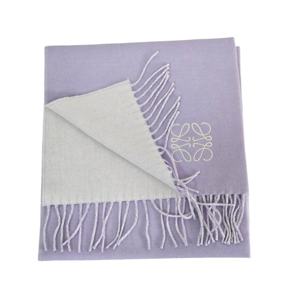 LOEWE 羅威 新色新款刺繡 LOGO流蘇圍巾(紫羅蘭)