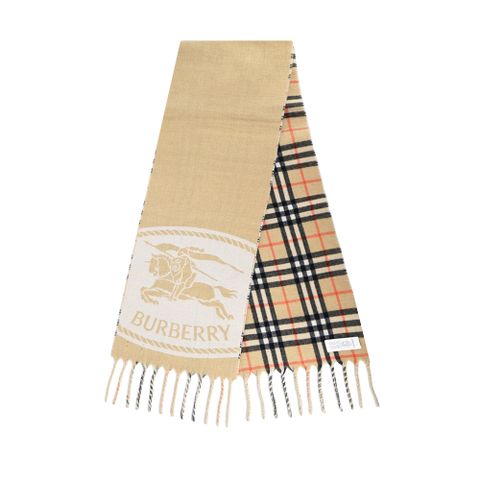 BURBERRY 騎士印花雙面用喀什米爾圍巾(沙色)