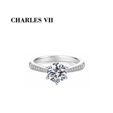 CHARLES VII 查爾七世 皇家訂製款一克拉女鑽戒/純銀戒台-花團擁簇