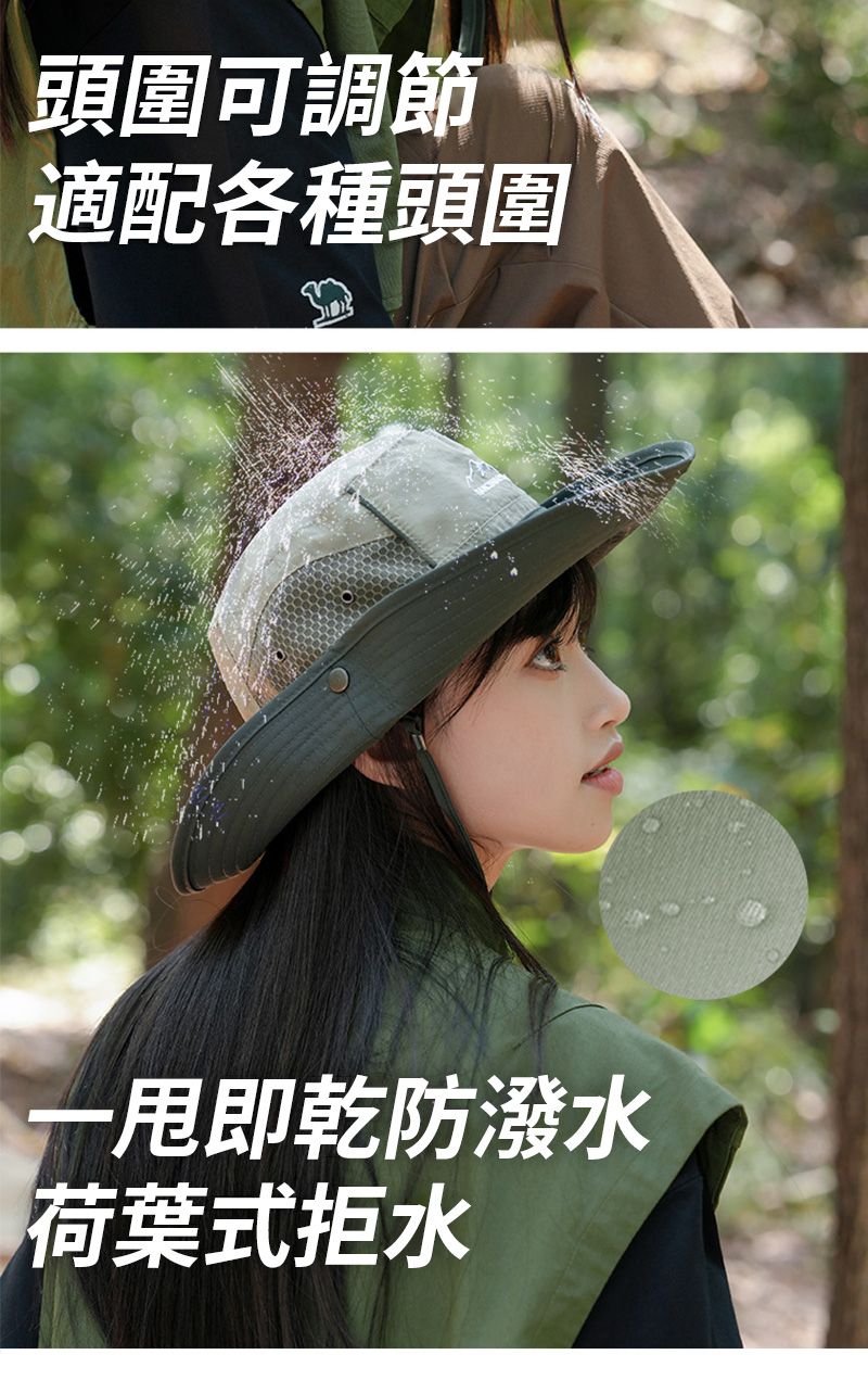 頭圍可調節適配各種頭圍即乾防潑水荷葉式拒水