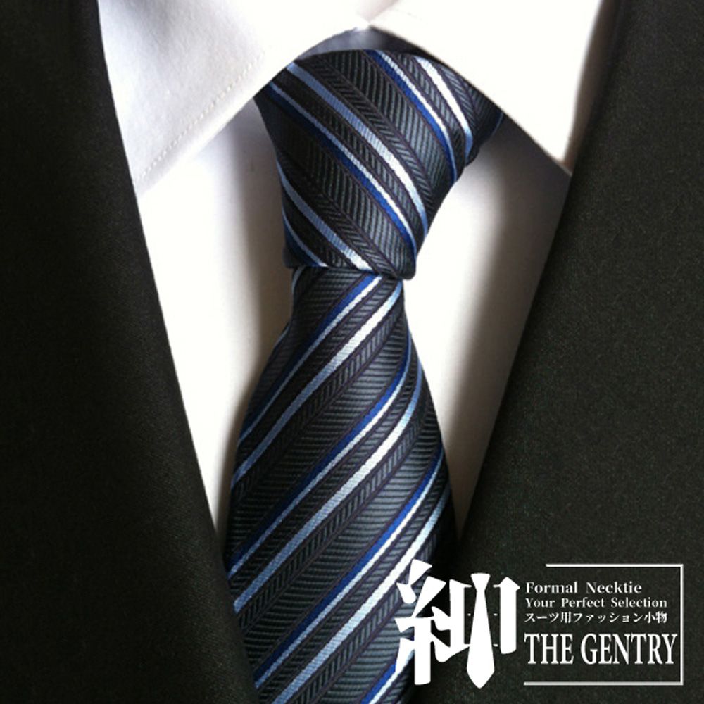 THE GENTRY 紳 『-』經典士商務休閒男性領帶 -藍白斜紋款