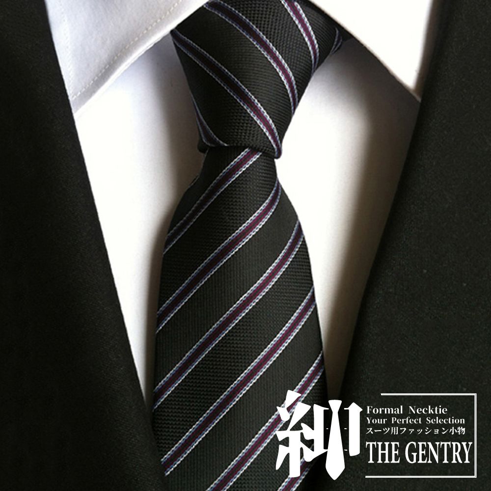 THE GENTRY 紳 『-』經典士商務休閒男性領帶 -黑紅斜紋款