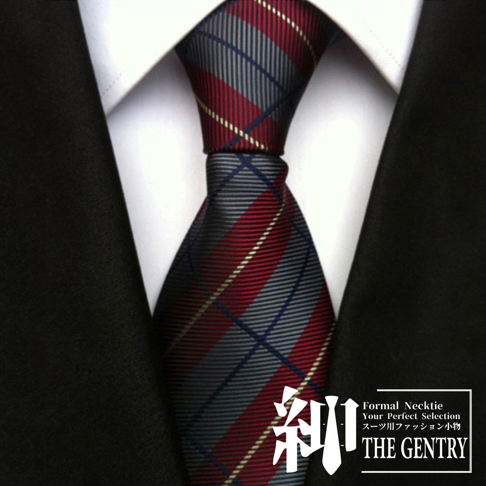 THE GENTRY 紳 『-』經典士商務休閒男性領帶 -灰紅斜紋款