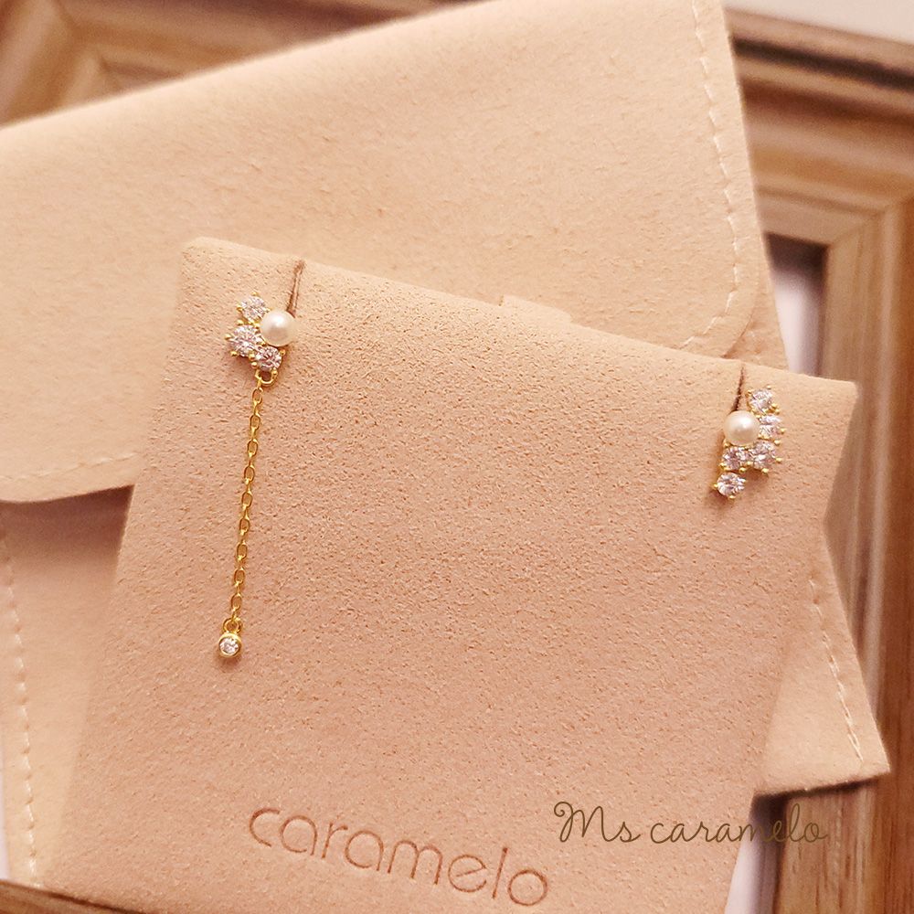 Ms caramelo 焦糖小姐 貝珠設計不對稱告石耳環