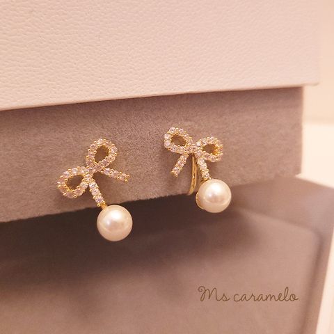 【焦糖小姐 Ms caramelo】夾式耳環  貝珠+鋯石耳環