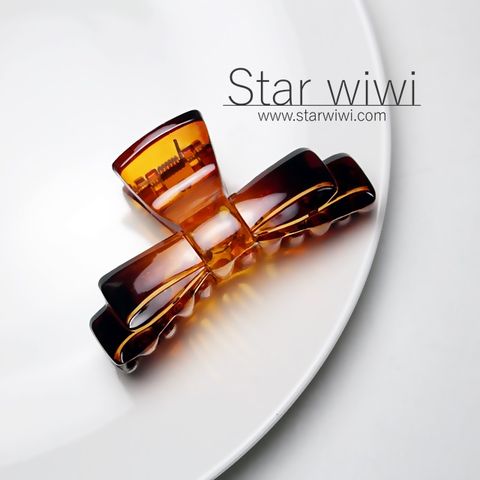 Star wiwi 優雅蝴蝶結造型抓夾《2入組》《琥珀棕色》( 髮飾 髮夾 鯊魚夾 )