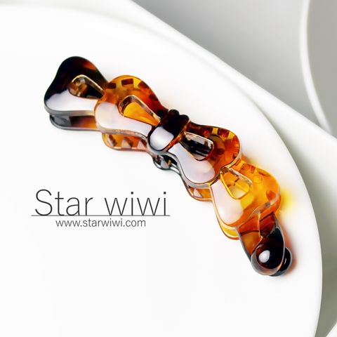 【Star wiwi】浪漫蝴蝶結造型香蕉夾《2入組》《琥珀棕色》 ( 髮飾 髮夾 馬尾夾 )