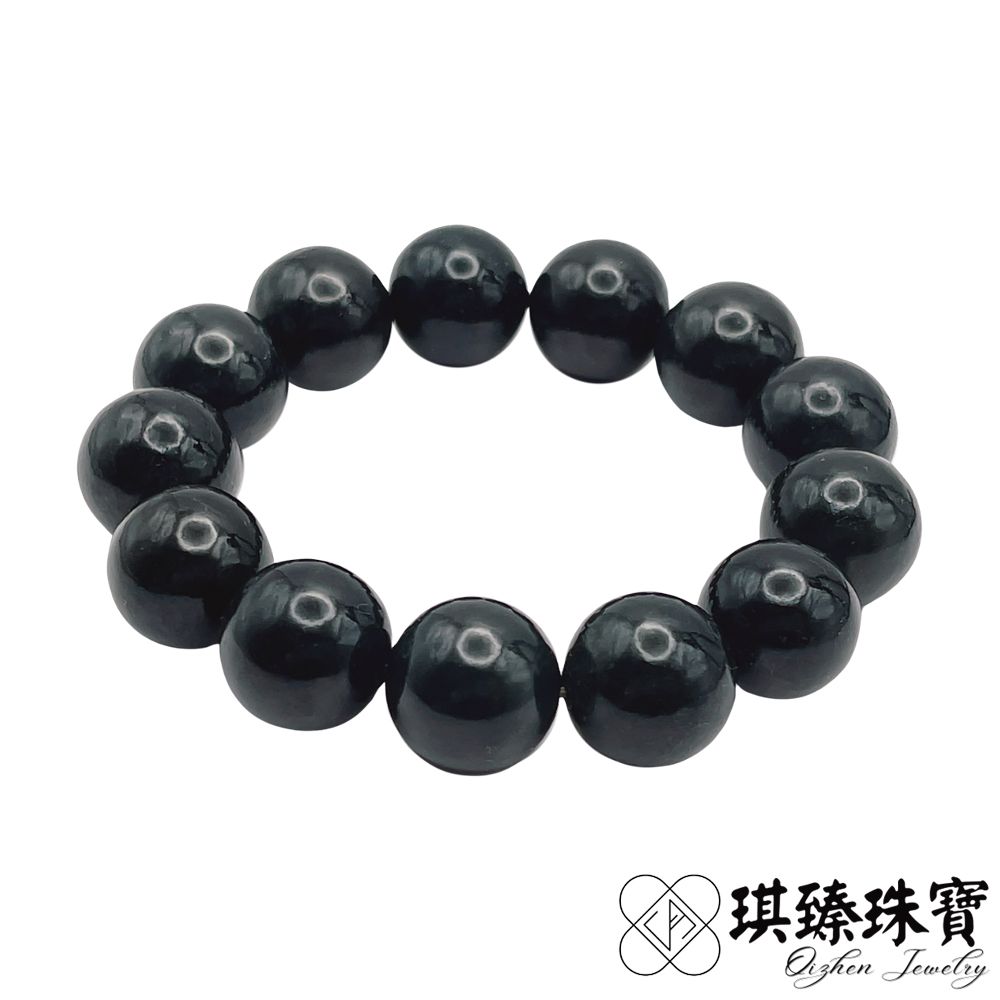 QIZHEN JEWELRY 琪臻珠寶天然和田玉青玉圓珠手珠手串(13mm圓珠_