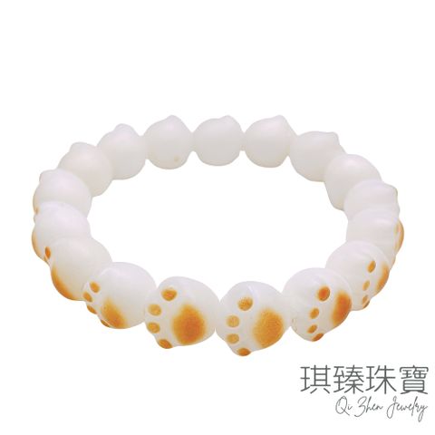 QIZHEN JEWELRY 琪臻珠寶 天然菩提根造型手珠手鍊(白玉菩提_炭燒貓爪設計款_隨機出貨)