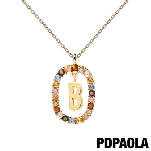 【PDPAOLA】西班牙精品 I AM系列 圓圈字母鍍18K金彩鑽項鍊-B