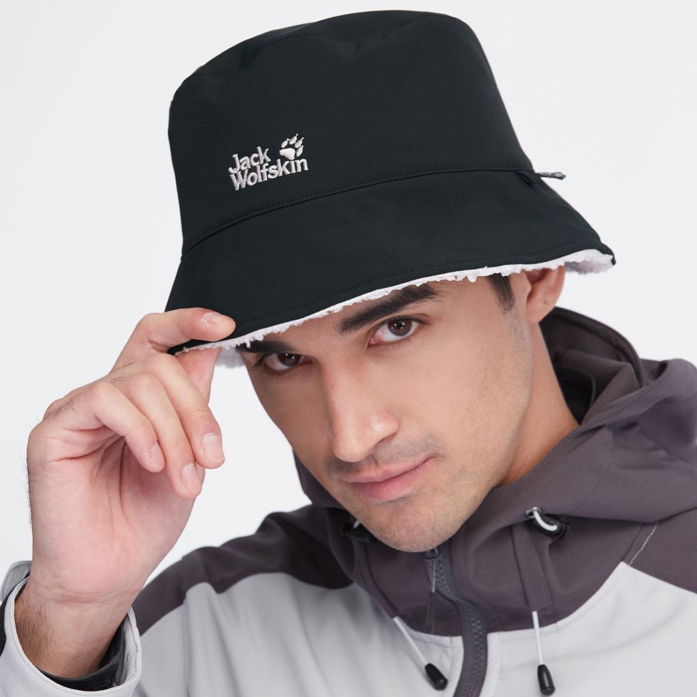 Jack Wolfskin 雙面戴防水保暖帽 羊羔絨漁夫帽 (PORELLE 防水 + PrimaLoft保暖紗)『黑』