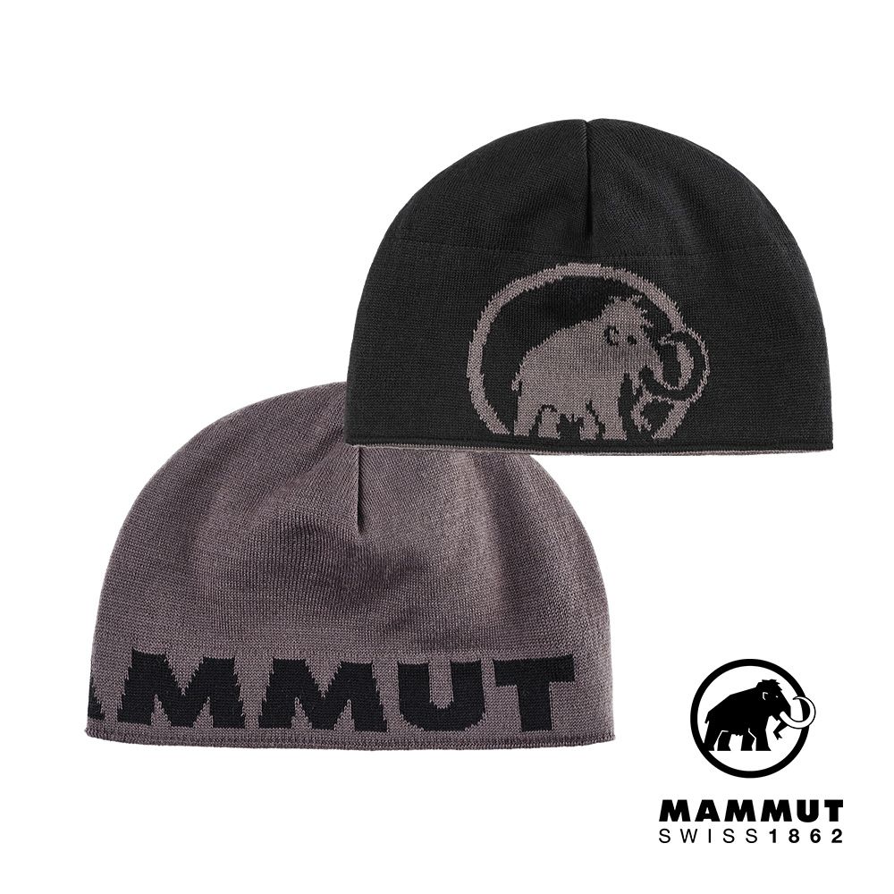 MAMMUT 長毛象 Logo Beanie 正反兩用LOGO保暖羊毛帽 鋼鐵灰/黑 #1191-04891