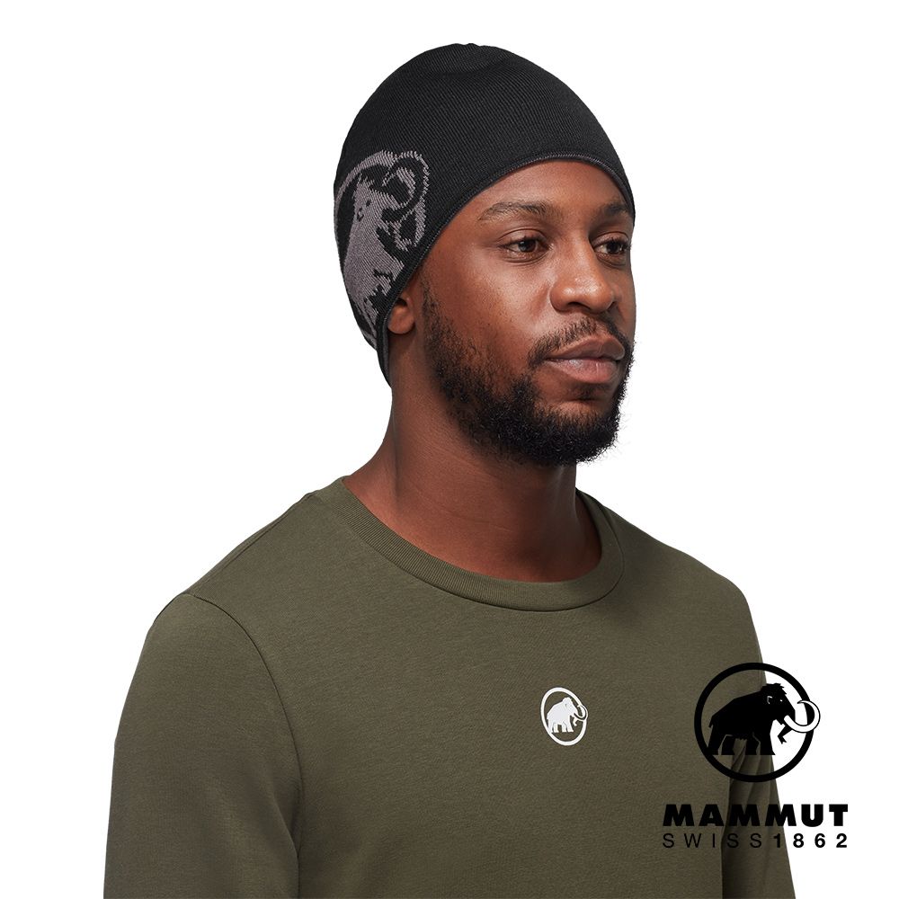 MAMMUT 長毛象 Logo Beanie 正反兩用LOGO保暖羊毛帽 鋼鐵灰/黑 #1191-04891