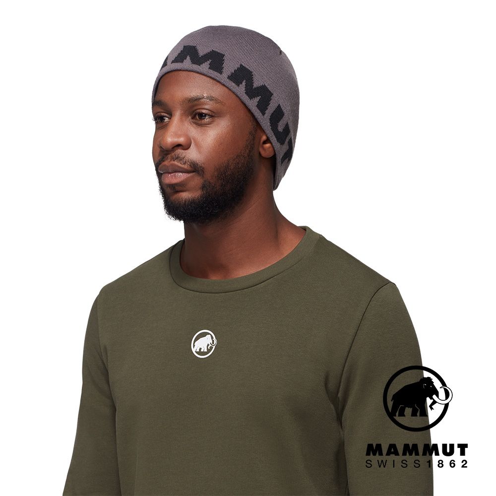 MAMMUT 長毛象 Logo Beanie 正反兩用LOGO保暖羊毛帽 鋼鐵灰/黑 #1191-04891