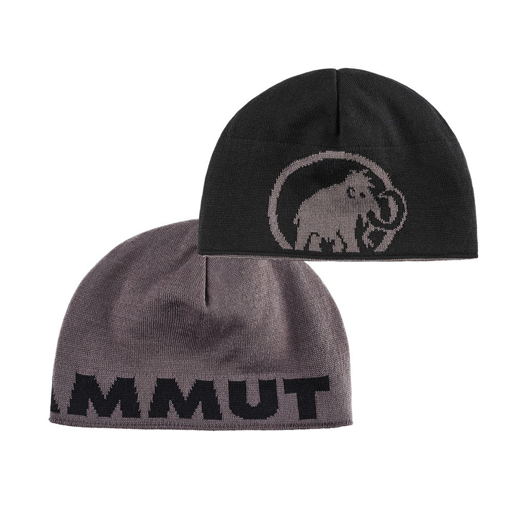 MAMMUT 長毛象 Logo Beanie 正反兩用LOGO保暖羊毛帽 鋼鐵灰/黑 #1191-04891