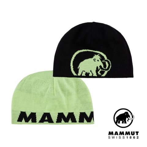 MAMMUT 長毛象 Logo Beanie 正反兩用LOGO保暖羊毛帽 螢光黃/黑 #1191-04891