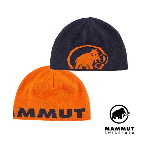 MAMMUT 長毛象 Logo Beanie 正反兩用LOGO保暖羊毛帽 復刻橘/夜藍 #1191-04891