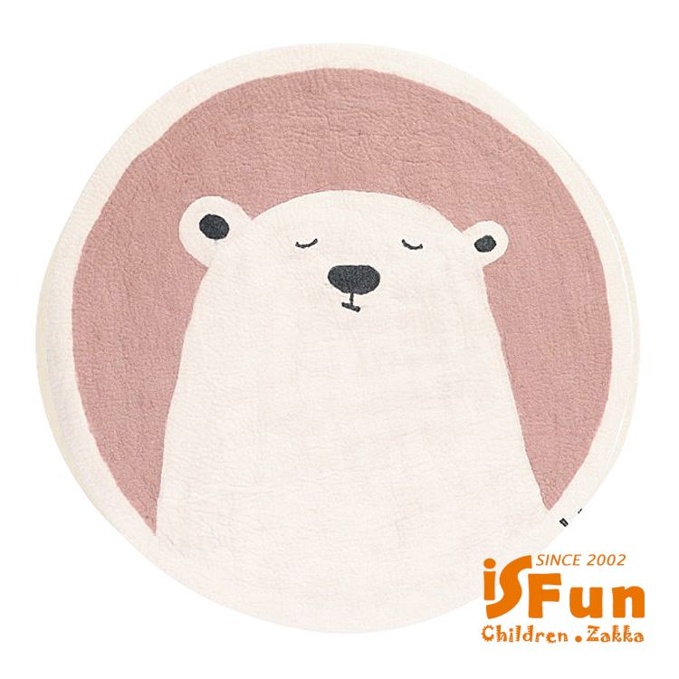 iSFun 睡眠白熊羊羔絨毛腳踏床邊地墊80x80cm/粉